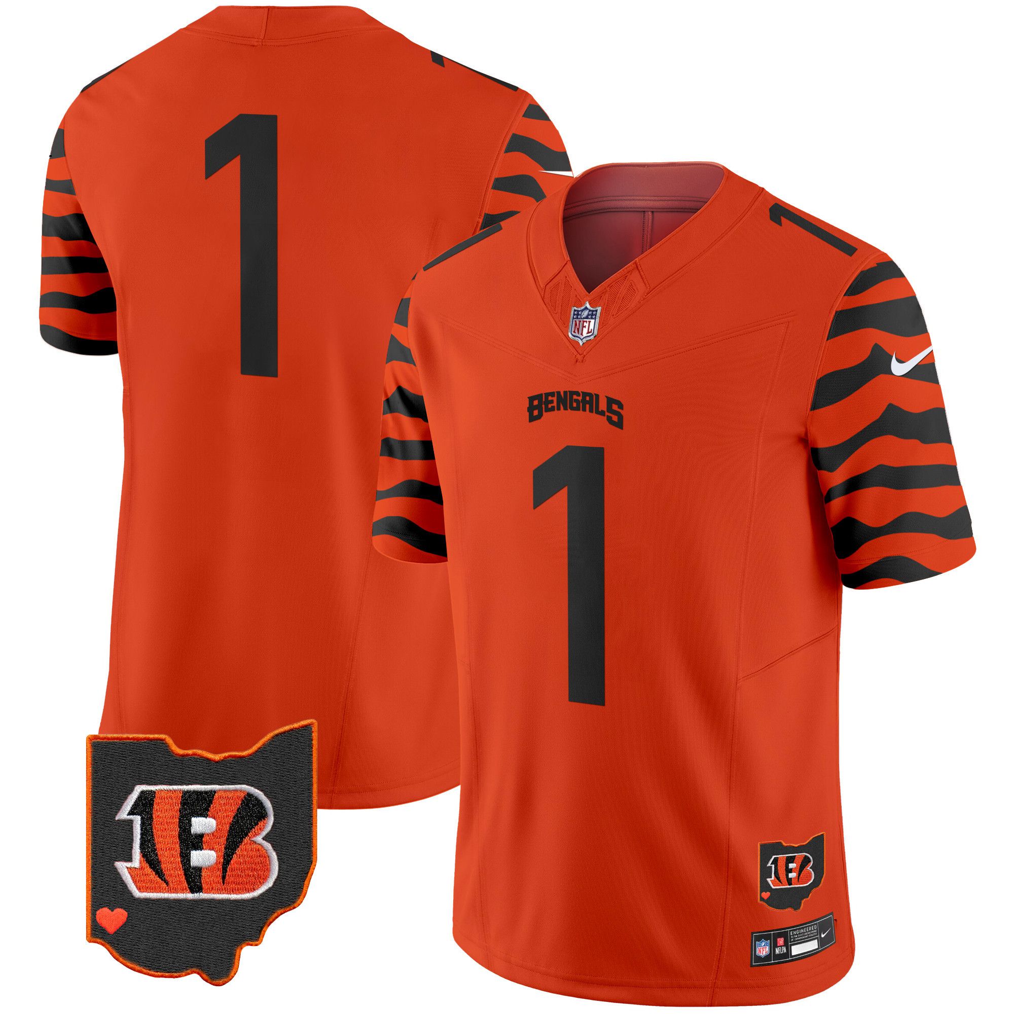 Men Cincinnati Bengals #1 Chase Orange 2024 Nike Stripes Vapor Limited NFL Jersey style 1